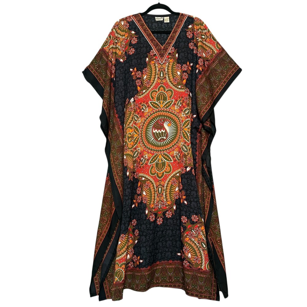 Sante Classics Womens Kaftan Maxi Dress Multicolor Peacock Paisley Print‎ OSFM